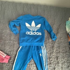 Adidas Kids Blue Joggers with White Stripes